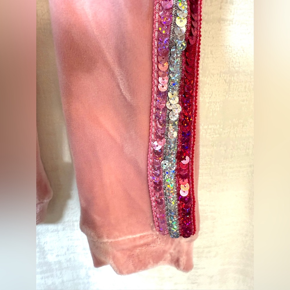 Betsey Johnson NWT Size 4 Child Pink Velour Sequined Pants & Top Set - Picture 4 of 5